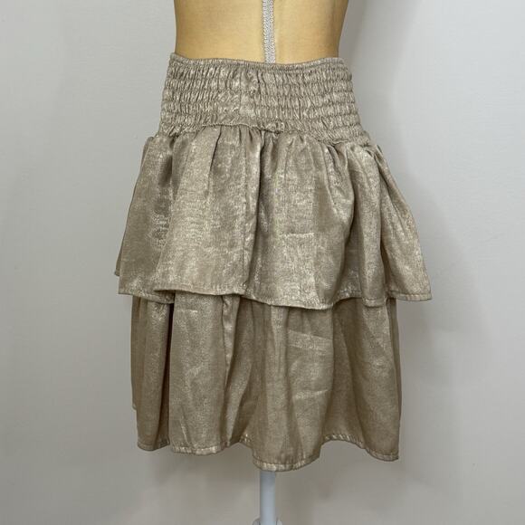 NWT Sofia Made In Italy Orleans Smocked Tiered Mini Skirt One Size Gold - Picture 7 of 13